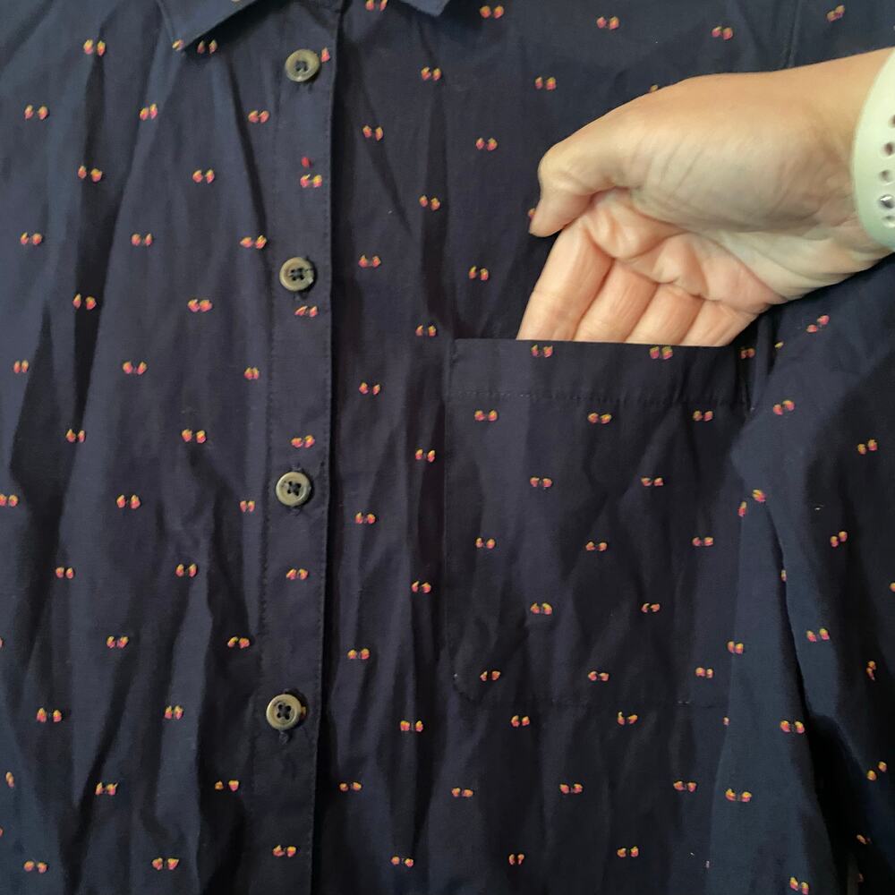 Maeve Anthropologie Navy Blue Polka Dot Button Down Shirt Preppy Women's size 4 - Picture 5 of 12